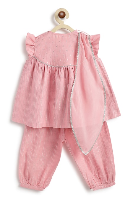 Tiber Taber Pink Cotton Lurex Kurta Salwar Set 
