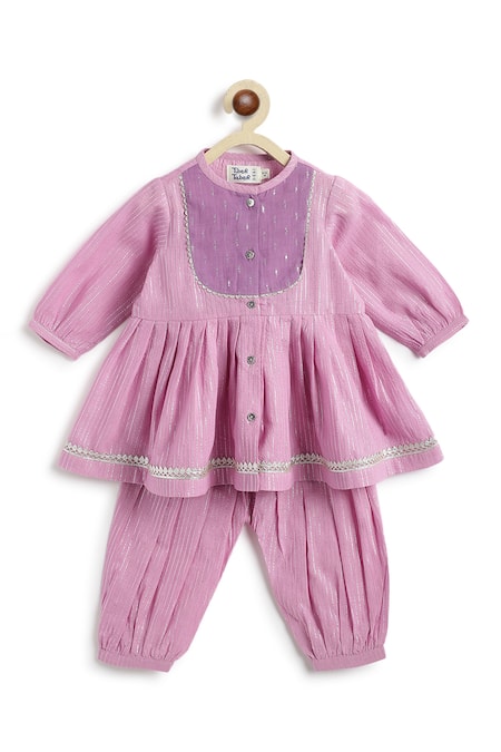 Tiber Taber Purple Cotton, Lurex Zari Angrakha Kurta And Salwar Set 