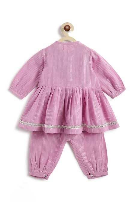 Tiber Taber Purple Cotton Lurex Angrakha Kurta & Salwar Set 