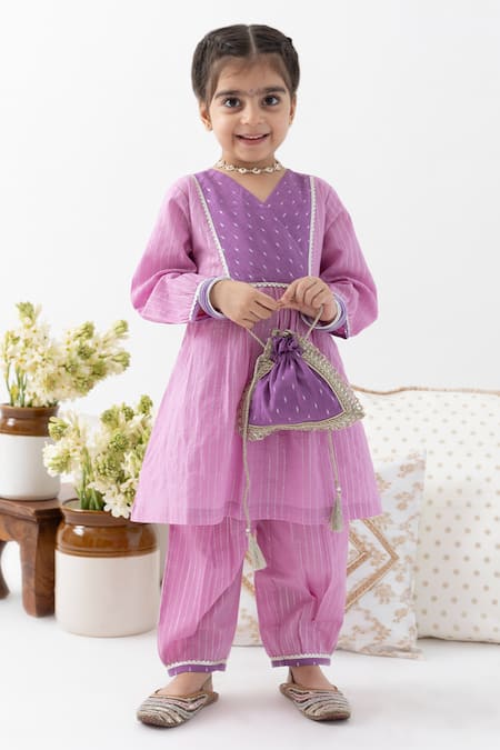 Tiber Taber Purple Cotton, Lurex Kurta Salwar Set