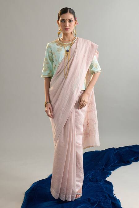 Buy_Anantaa By Roohi X AZA_Pink Chanderi Silk Sequins, Crystals, Cut Work, Zari Embroidered Saree _Online_at_Aza_Fashions