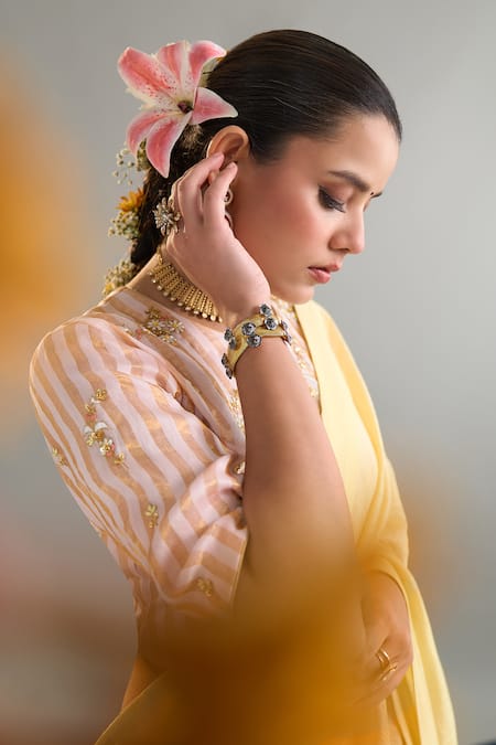 Shop Anantaa By Roohi X AZA Yellow , , Sequins, Crystals, Cut Saree And Blouse Set Online at Aza Fashions Shop_Anantaa By Roohi X AZA_Yellow , , Sequins, Crystals, Cut Saree And Blouse Set _Online_at_Aza_Fashions