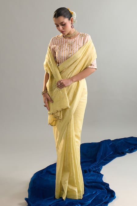 Anantaa By Roohi X AZA Yellow Embroidered Chanderi Saree 