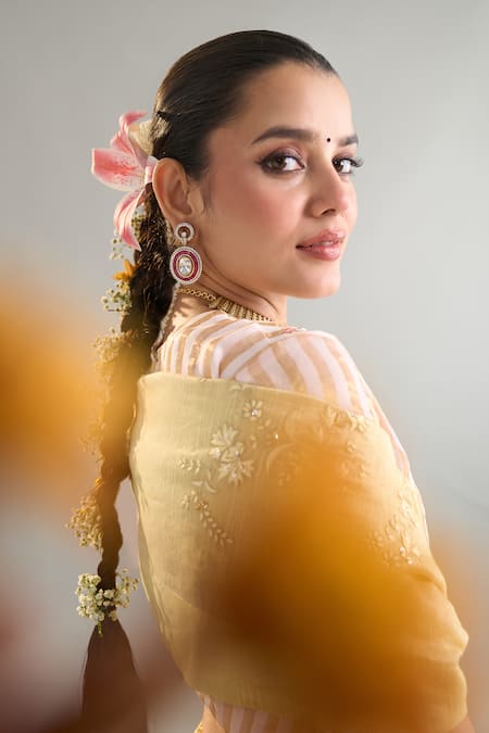 Anantaa By Roohi X AZA_Yellow Chanderi Silk Sequins, Crystals, Cut Work, Zari Embroidered Saree _at_Aza_Fashions