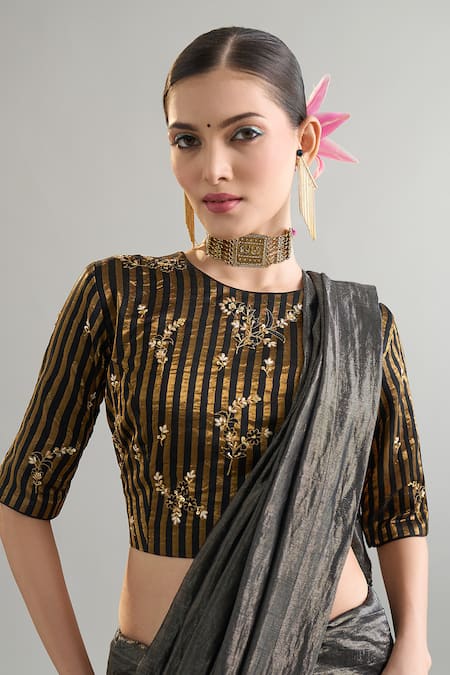 Anantaa By Roohi X AZA Black Silk, Chanderi Sequins, Crystals, Cut Work, Embroidery, Zari Saree Set at Aza Fashions Anantaa By Roohi X AZA_Black Silk, Chanderi Sequins, Crystals, Cut Work, Embroidery, Zari Saree Set _at_Aza_Fashions