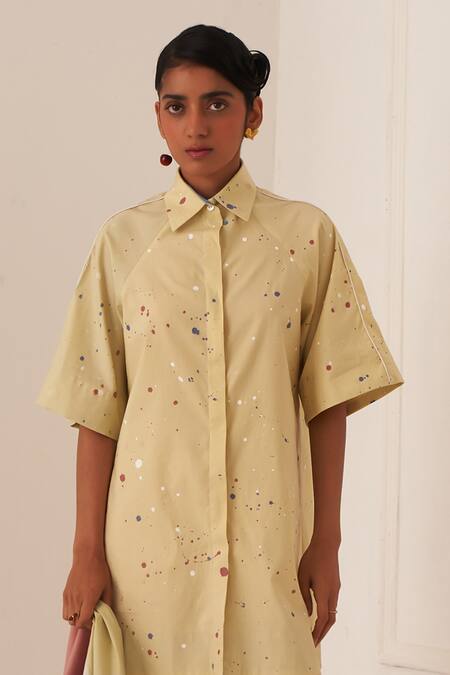 Buy_OFRIDA_Beige Cotton Collared Wc Limon A-line Short Dress _Online_at_Aza_Fashions