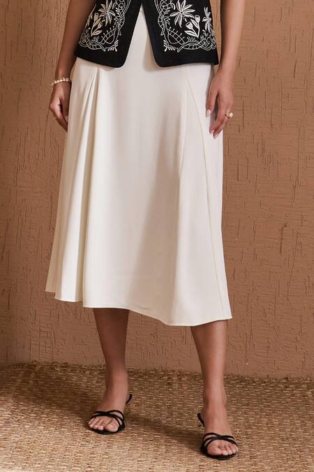 Label Deepika Nagpal_Black Cotton, Linen Embroidery Square Neck Zora Skirt Co-ord Set  _at_Aza_Fashions