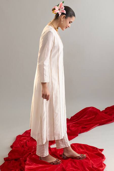 Shop Anantaa By Roohi X AZA Off White Silk, Chanderi Gota Patti, Sequins, Embroidery Angarkha And Pant Set Online at Aza Fashions Shop_Anantaa By Roohi X AZA_Off White Silk, Chanderi Gota Patti, Sequins, Embroidery Angarkha And Pant Set _Online_at_Aza_Fashions