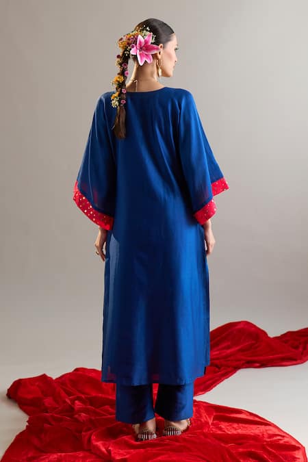 Anantaa By Roohi X AZA Embroidered Royal Blue Kaftan & Pant Set 