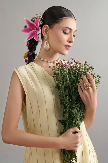 Buy Anantaa By Roohi X AZA Yellow Silk, Chanderi Gota Patti, Sequins, Embroidery V-neck Light Kurta Set Online at Aza Fashions Buy_Anantaa By Roohi X AZA_Yellow Silk, Chanderi Gota Patti, Sequins, Embroidery V-neck Light Kurta Set _Online_at_Aza_Fashions