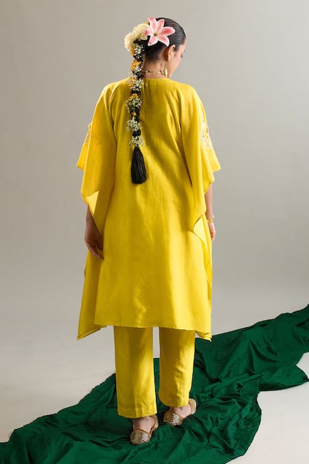 Anantaa By Roohi X AZA Embroidered Yellow Kaftan & Pant Set 