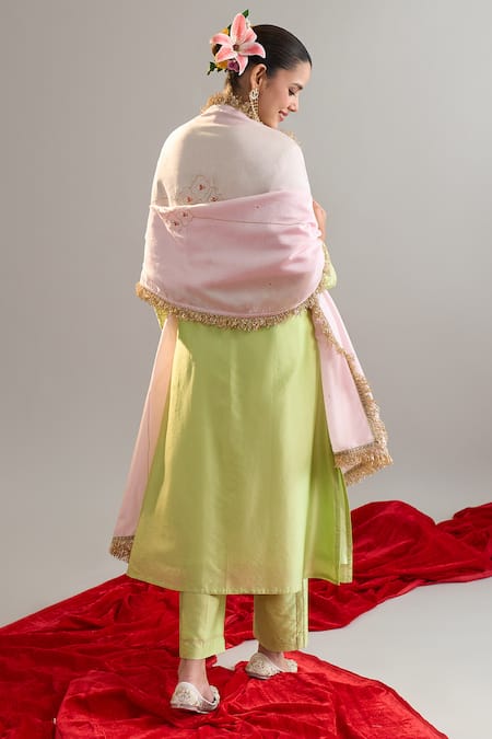 Anantaa By Roohi X AZA Green Silk Chanderi Kurta Pant Set