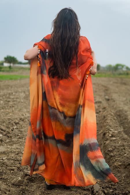 Gazab by Miku Kumar Amber Drift Cape Set 