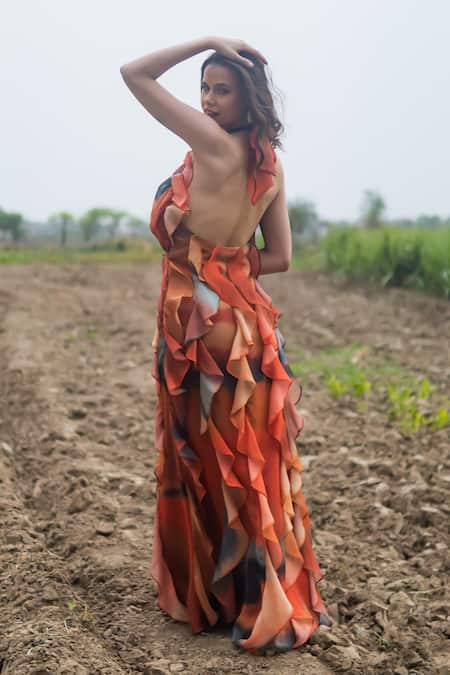 Buy_Gazab by Miku Kumar_Red Organza Multi Color Ruffled Maxi Dress _Online_at_Aza_Fashions