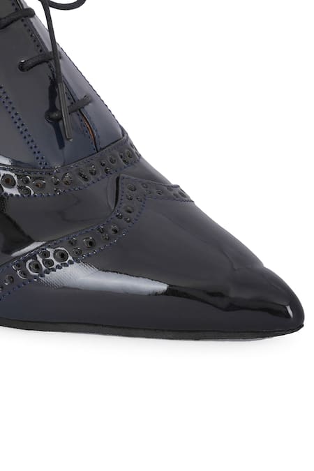 Shop_NR By Nidhi Rathi_Black Perforated Block Heel Pumps _Online_at_Aza_Fashions