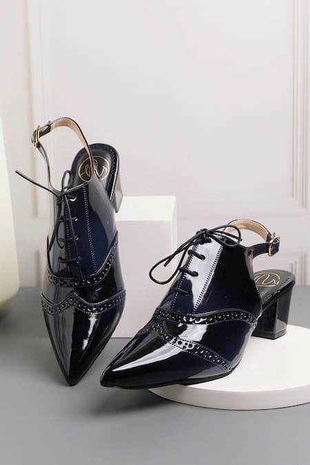 NR By Nidhi Rathi Black Perforated Block Heel Pumps 