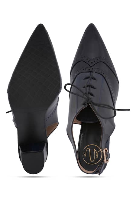 Shop_NR By Nidhi Rathi_Black Perforated Block Heel Pumps _at_Aza_Fashions