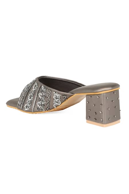 Buy_NR By Nidhi Rathi_Silver Copper Embellished Block Heels _Online_at_Aza_Fashions