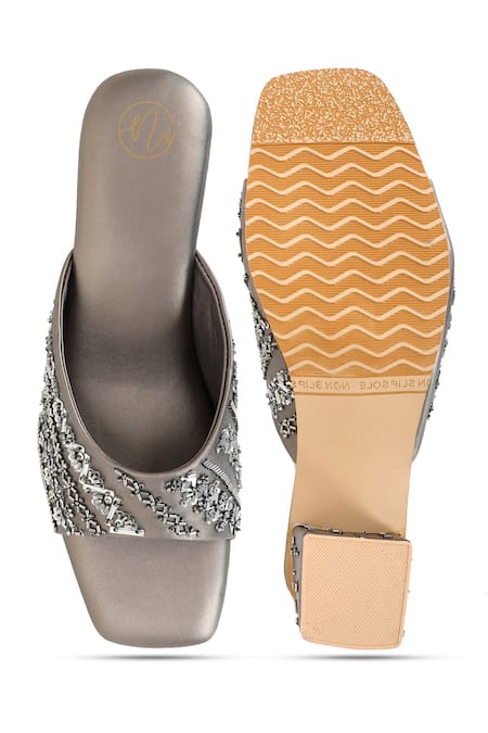 NR By Nidhi Rathi Copper Embellished Block Heels 