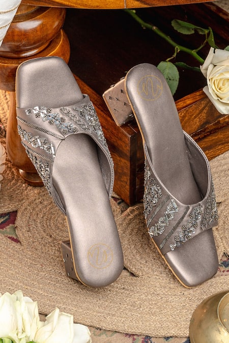 NR By Nidhi Rathi Copper Embellished Block Heels 