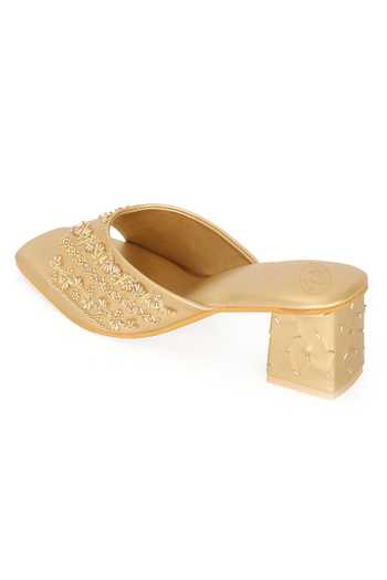 NR By Nidhi Rathi_Gold Beads, Embroidery Embellished Open-toe Block Heels _Online_at_Aza_Fashions