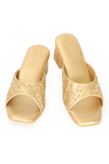 Buy_NR By Nidhi Rathi_Gold Beads, Embroidery Embellished Open-toe Block Heels _Online_at_Aza_Fashions