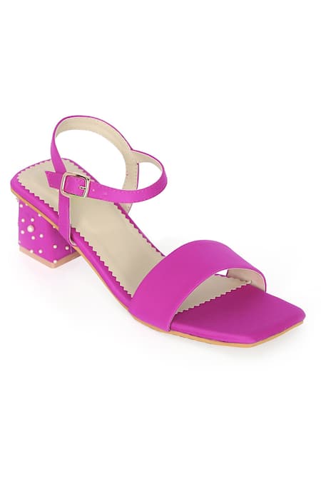 Buy_NR By Nidhi Rathi_Pink Pearls Embellished Open-toe Block Heels _Online_at_Aza_Fashions