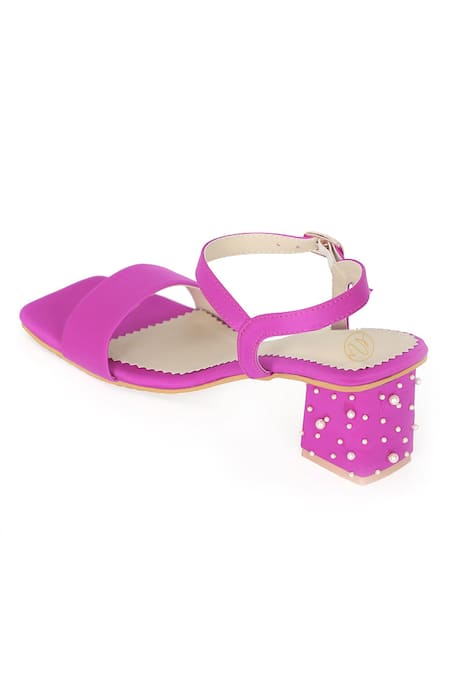 NR By Nidhi Rathi_Pink Pearls Embellished Open-toe Block Heels _at_Aza_Fashions