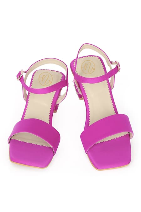 Buy_NR By Nidhi Rathi_Pink Pearls Embellished Open-toe Block Heels 