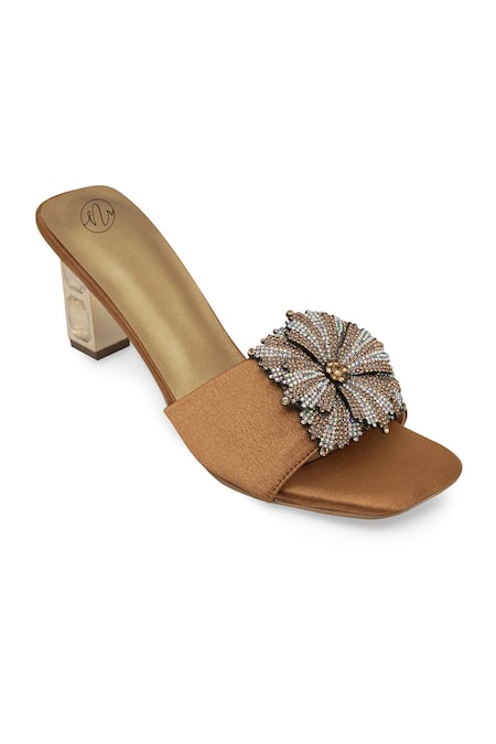 Shop NR By Nidhi Rathi Brown Rhinestones Embellished Block Heels Online at Aza Fashions Shop_NR By Nidhi Rathi_Brown Rhinestones Embellished Block Heels _Online_at_Aza_Fashions