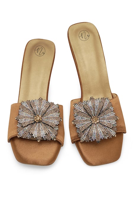 NR By Nidhi Rathi Brown Rhinestones Embellished Block Heels at Aza Fashions NR By Nidhi Rathi_Brown Rhinestones Embellished Block Heels _at_Aza_Fashions