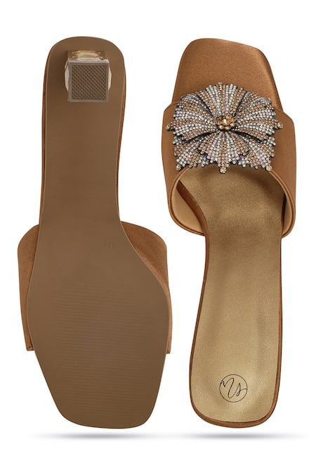 Shop NR By Nidhi Rathi Brown Rhinestones Embellished Block Heels at Aza Fashions Shop_NR By Nidhi Rathi_Brown Rhinestones Embellished Block Heels _at_Aza_Fashions