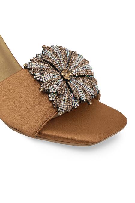 Buy NR By Nidhi Rathi Brown Rhinestones Embellished Block Heels Buy_NR By Nidhi Rathi_Brown Rhinestones Embellished Block Heels