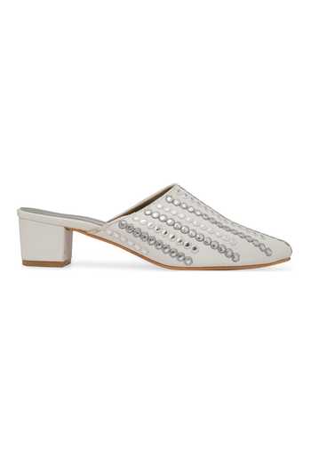 NR By Nidhi Rathi_White Sequins Embellished Suede Block Heels_Online_at_Aza_Fashions