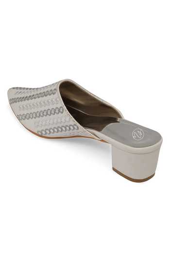 Buy_NR By Nidhi Rathi_White Sequins Embellished Suede Block Heels_Online_at_Aza_Fashions