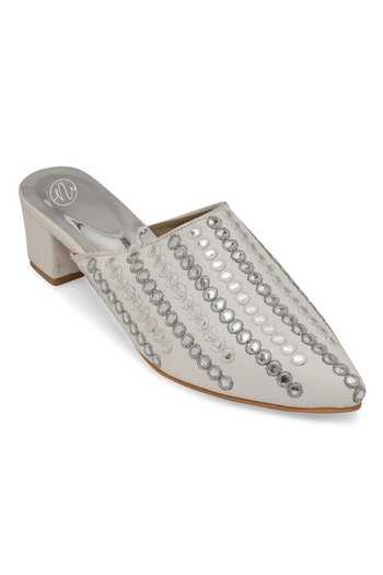 Shop_NR By Nidhi Rathi_White Sequins Embellished Suede Block Heels_Online_at_Aza_Fashions
