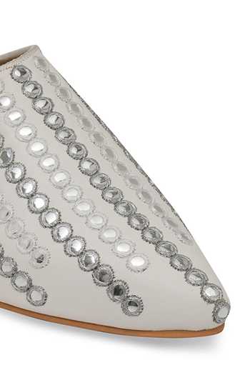 NR By Nidhi Rathi_White Sequins Embellished Suede Block Heels_at_Aza_Fashions