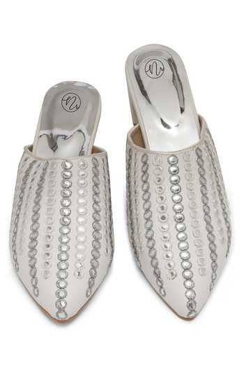 Buy_NR By Nidhi Rathi_White Sequins Embellished Suede Block Heels