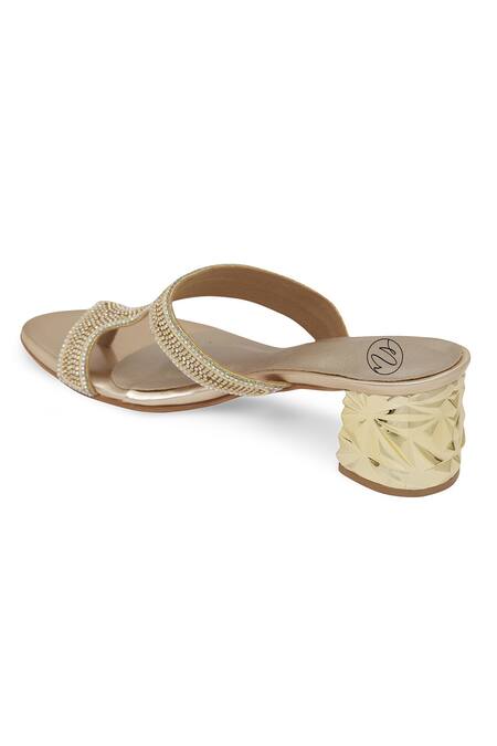 NR By Nidhi Rathi Gold Rhinestones Embellished Block Sandals Online at Aza Fashions NR By Nidhi Rathi_Gold Rhinestones Embellished Block Sandals _Online_at_Aza_Fashions