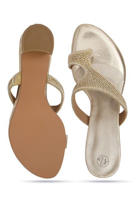 Shop NR By Nidhi Rathi Gold Rhinestones Embellished Block Sandals at Aza Fashions Shop_NR By Nidhi Rathi_Gold Rhinestones Embellished Block Sandals _at_Aza_Fashions