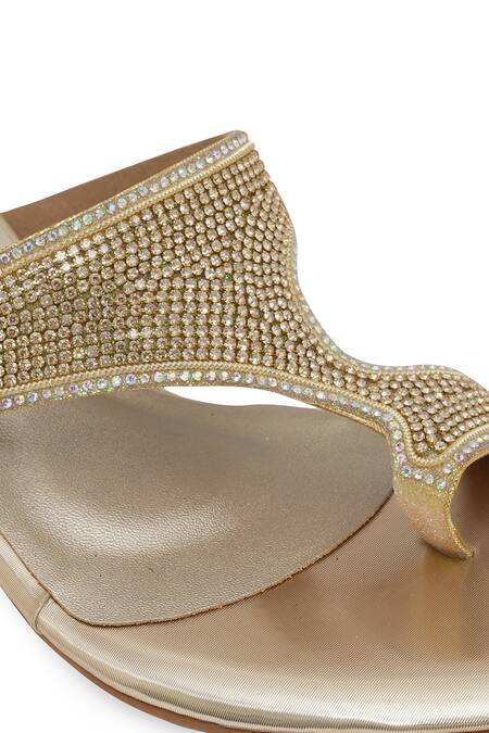 Buy NR By Nidhi Rathi Gold Rhinestones Embellished Block Sandals Buy_NR By Nidhi Rathi_Gold Rhinestones Embellished Block Sandals