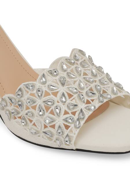 Buy NR By Nidhi Rathi White Crystals Embellished Block Heels Buy_NR By Nidhi Rathi_White Crystals Embellished Block Heels