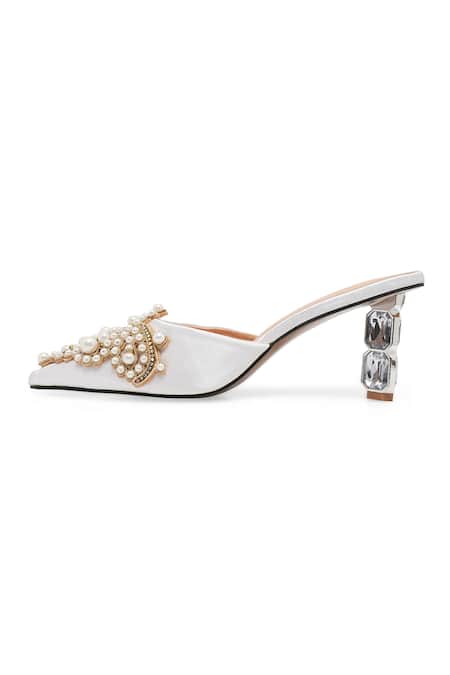 Buy_NR By Nidhi Rathi_White Pearls Embellished Stiletto Heels _Online_at_Aza_Fashions
