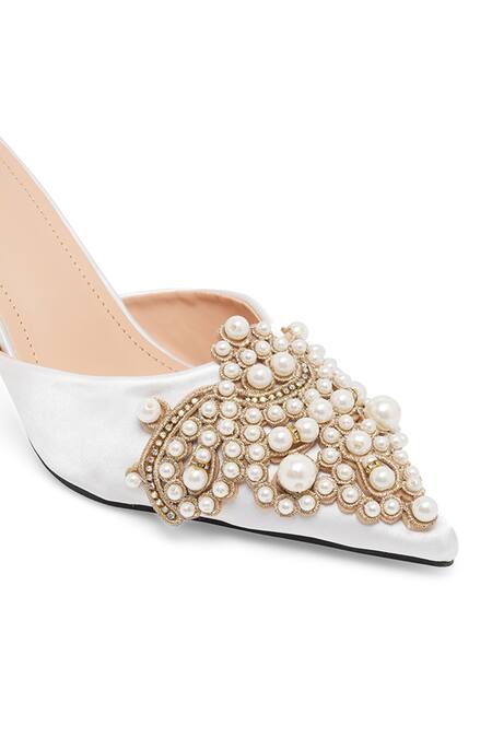 NR By Nidhi Rathi_White Pearls Embellished Stiletto Heels _at_Aza_Fashions
