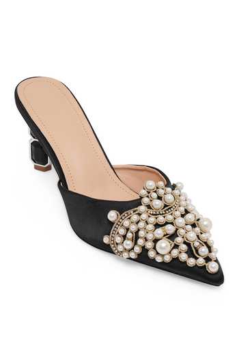 Shop_NR By Nidhi Rathi_Black Pearls, Beads Embellished Stiletto Heels_Online_at_Aza_Fashions