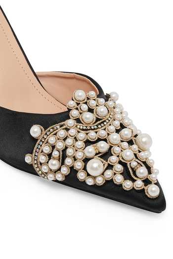 NR By Nidhi Rathi Black Pearls, Beads Embellished Stiletto Heels at Aza Fashions NR By Nidhi Rathi_Black Pearls, Beads Embellished Stiletto Heels_at_Aza_Fashions
