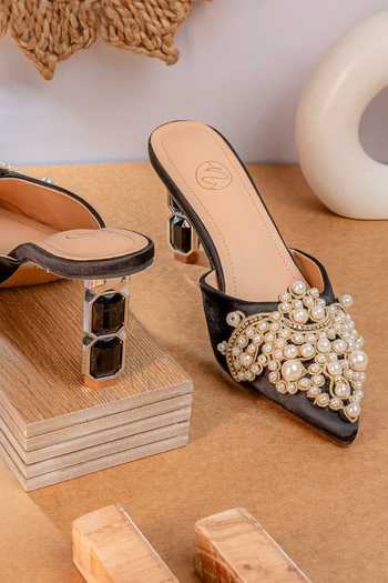 Buy NR By Nidhi Rathi Black Pearls, Beads Embellished Stiletto Heels at Aza Fashions Buy_NR By Nidhi Rathi_Black Pearls, Beads Embellished Stiletto Heels_at_Aza_Fashions