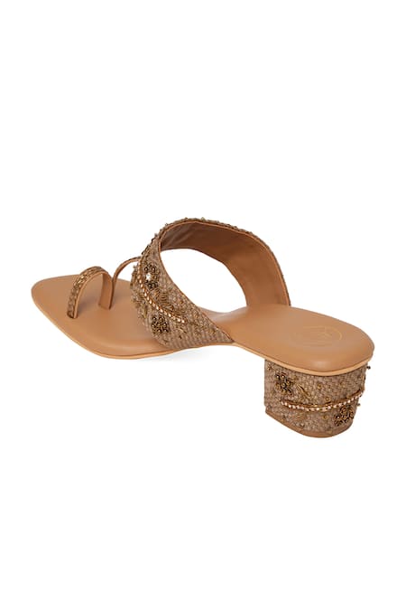 Buy_NR By Nidhi Rathi_Gold Beads, Sequins Embellished Block Sandals _Online_at_Aza_Fashions
