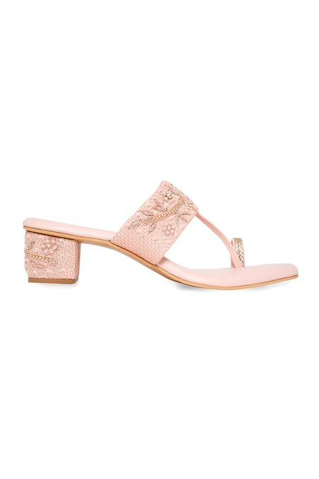 NR By Nidhi Rathi_Pink Embroidery, Beads Baby Embellished Block Heels _Online_at_Aza_Fashions