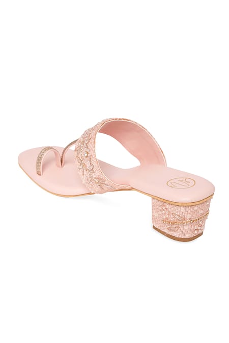 Buy_NR By Nidhi Rathi_Pink Embroidery, Beads Baby Embellished Block Heels _Online_at_Aza_Fashions